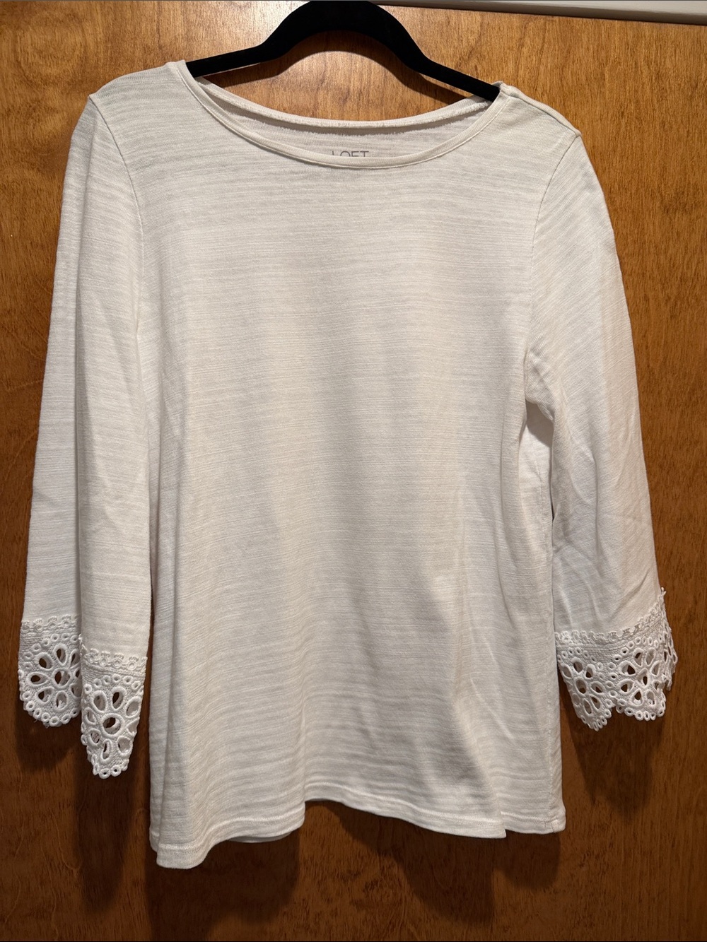 LOFT White Crochet Sleeve Boatneck Top
